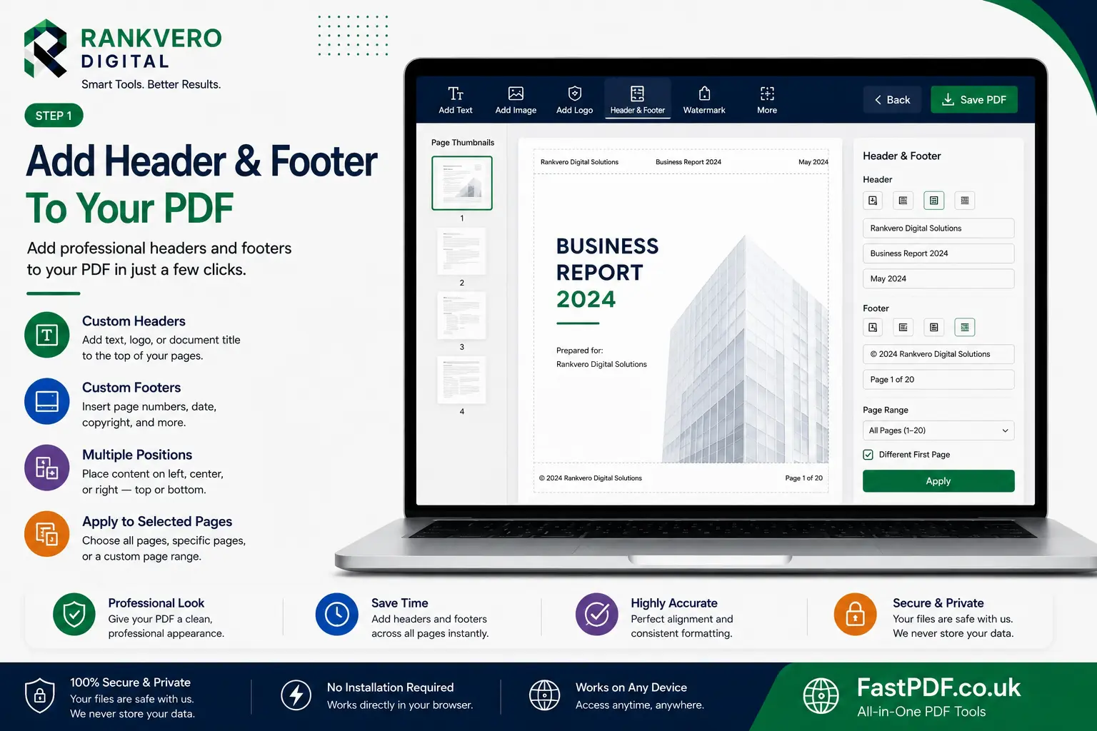 Add header and footer to PDF document