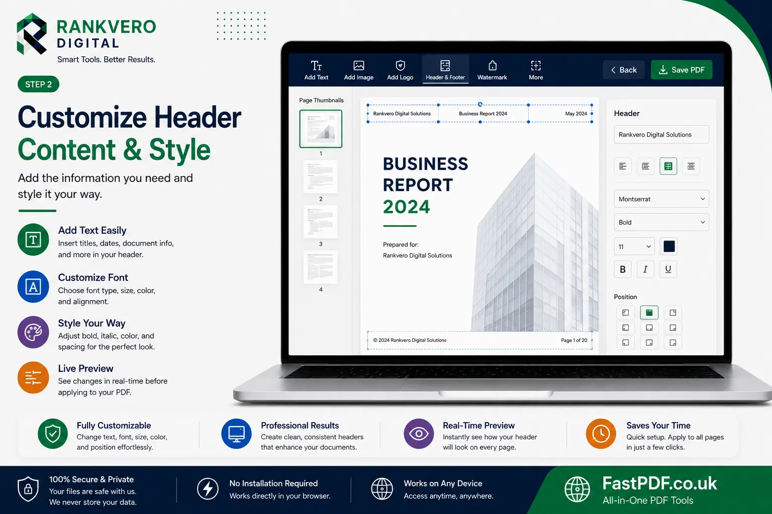 Steps to add header and footer to PDF