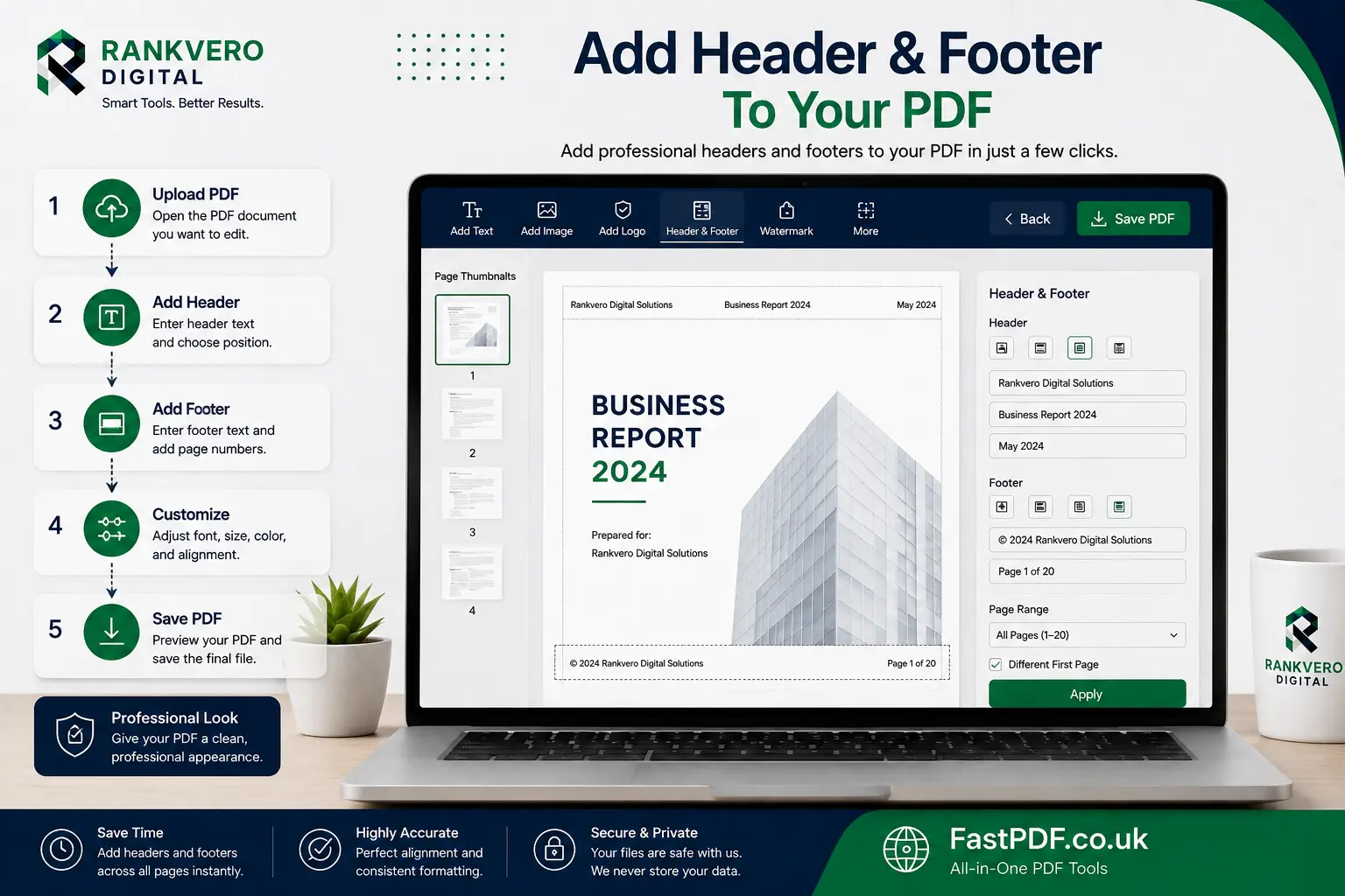 PDF header and footer customization options