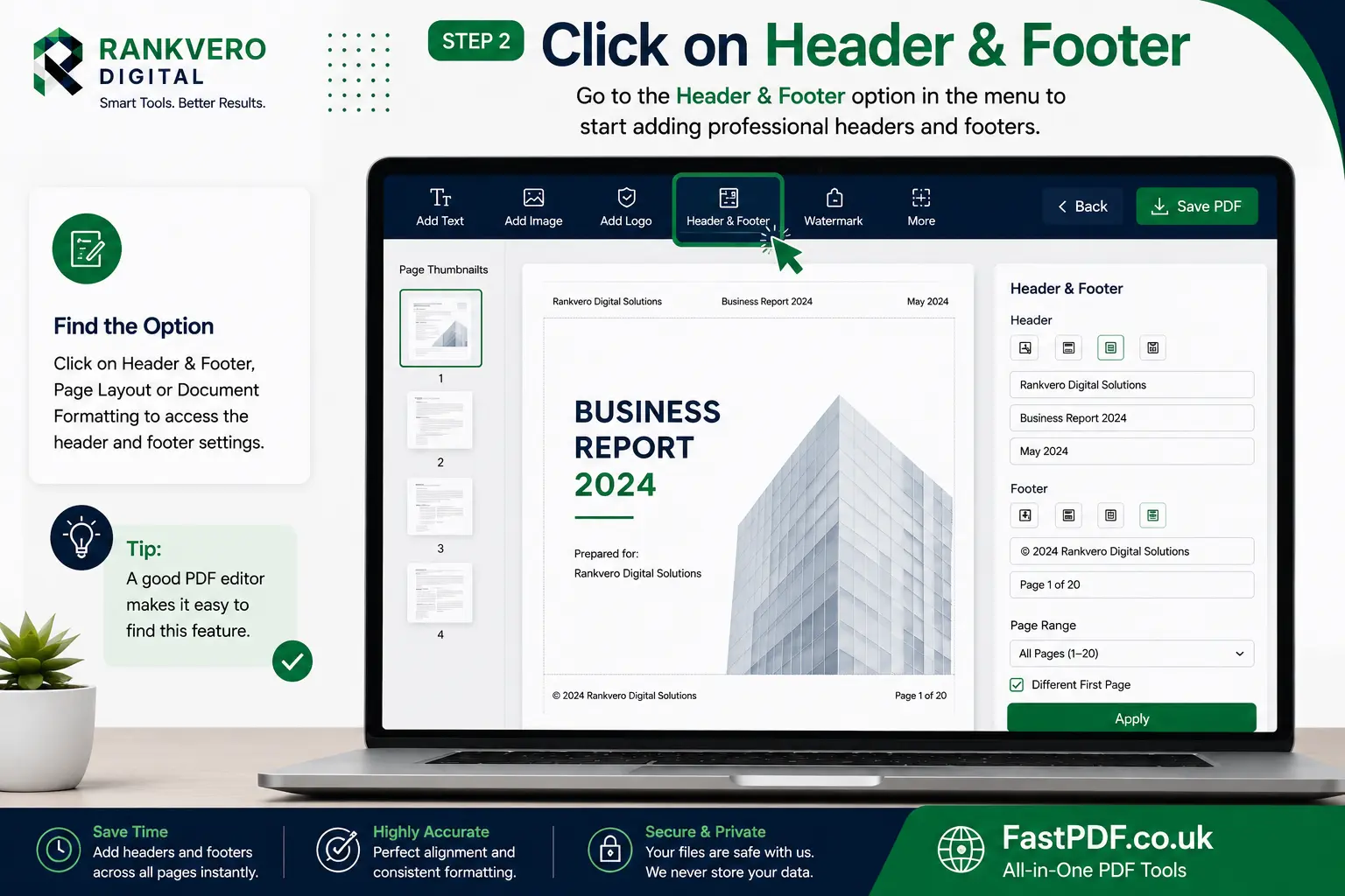 PDF document with header and footer examples